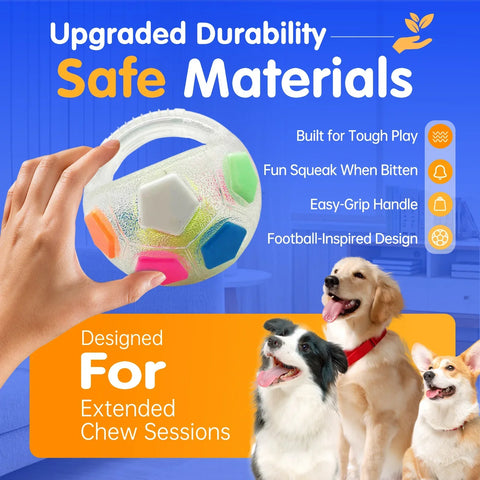 Durable Squeaky Dog Ball Toy with Handle for Fetch & Anxiety Relief