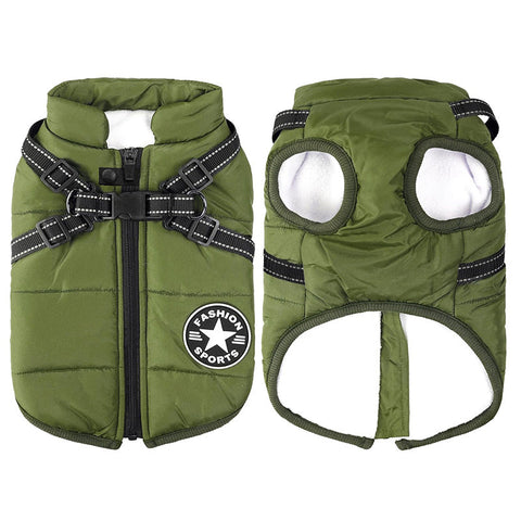 Warm Waterproof Dog Winter Jacket with Integrated Harness for Cold Weather