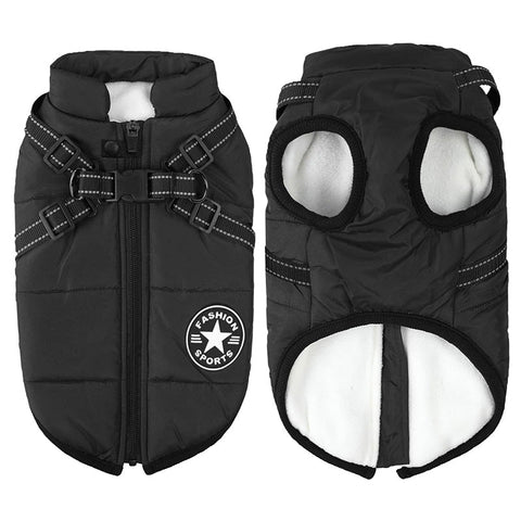 Warm Waterproof Dog Winter Jacket with Integrated Harness for Cold Weather