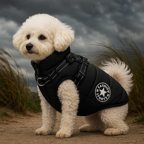Warm Waterproof Dog Winter Jacket with Integrated Harness for Cold Weather