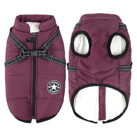 Warm Waterproof Dog Winter Jacket with Integrated Harness for Cold Weather