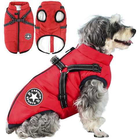 Warm Waterproof Dog Winter Jacket with Integrated Harness for Cold Weather