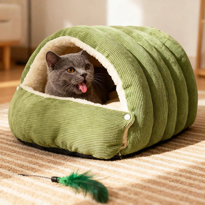 Cozy Washable Winter Cat Bed: Removable Plush Cave for Ultimate Pet Comfort