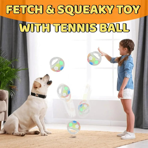 Durable Squeaky Dog Ball Toy with Handle for Fetch & Anxiety Relief