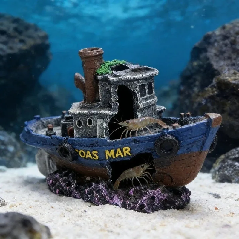 Pirate Shipwreck Aquarium Ornament with Hideout Cave - decor & aquascaping for aquariums