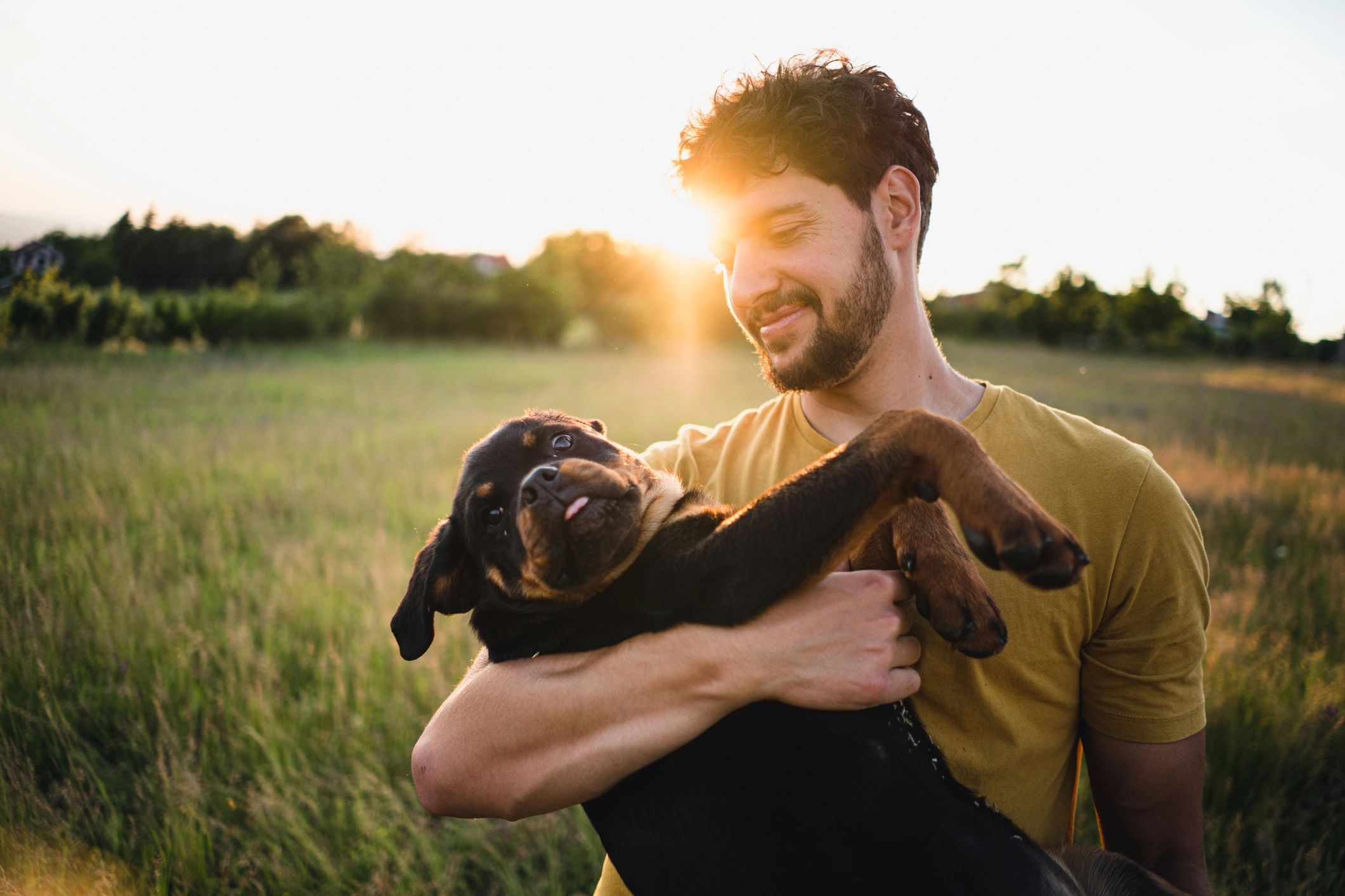 Pet owner holding a small puppy