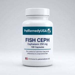 PetRemedyUSA Fish Ceph 250mg — cephalexin for aquarium fish, 100 capsules