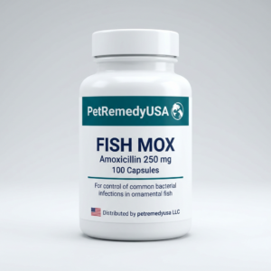 PetRemedyUSA Fish Mox 250mg — amoxicillin antibiotic for aquarium fish, 100 capsules