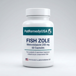 PetRemedyUSA Fish Zole 250mg — metronidazole for aquarium fish, 60 capsules