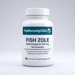 PetRemedyUSA Fish Zole 250mg — metronidazole for aquarium fish, 60 capsules